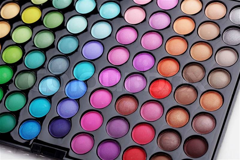 Make-up colorful eyeshadow palette closeup, stock photo