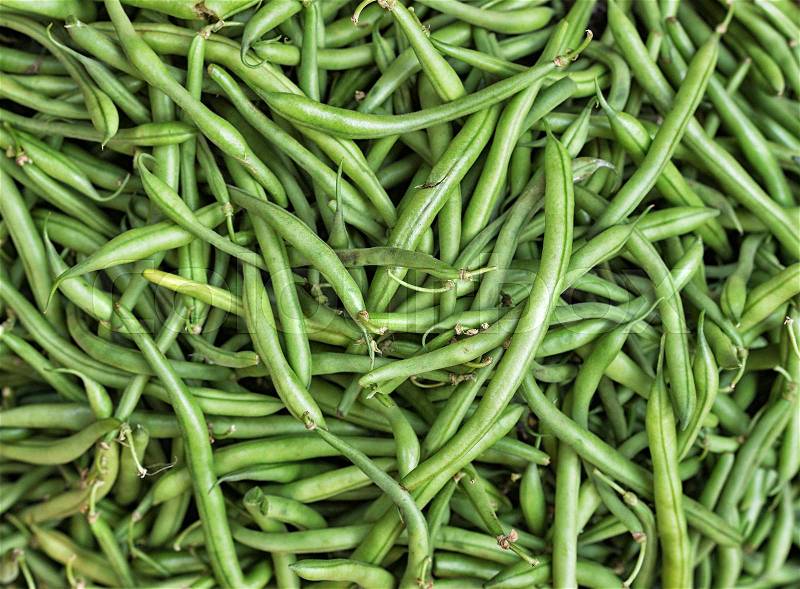 Close up view of pods of green beans, stock photo