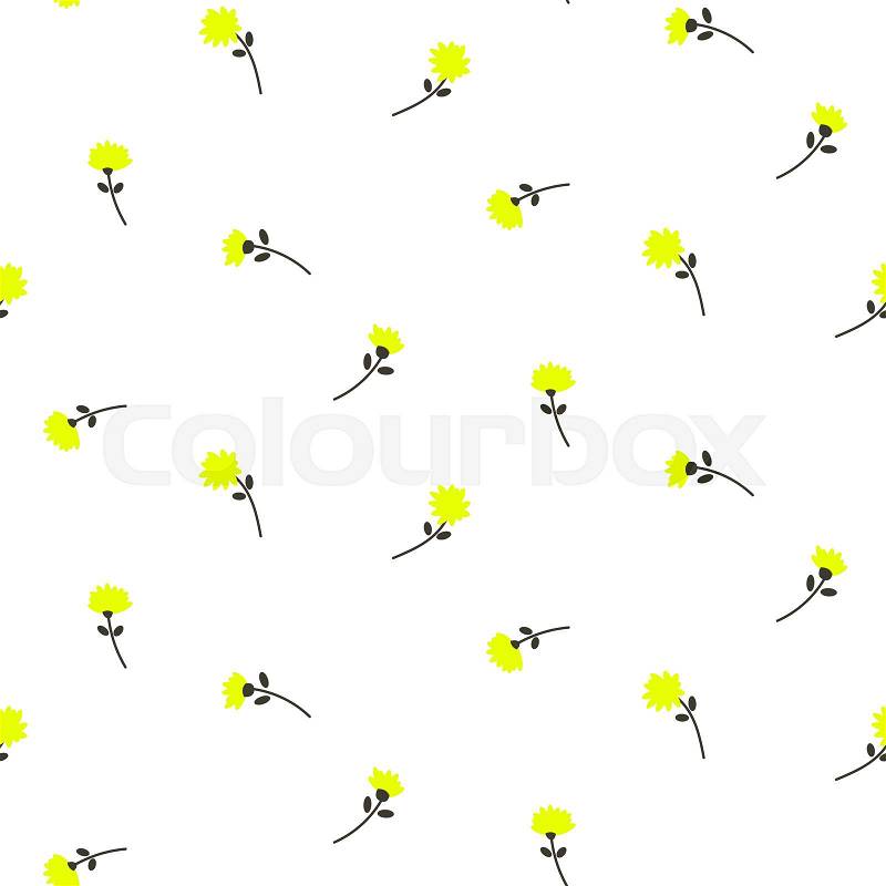 Cute yellow dandelion flowers seamless vector pattern. Bright yellow on white colors repeat nature background for print, vector