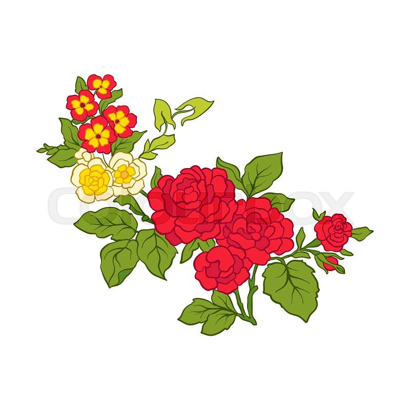 Colored vintage flowers bouquet or pattern in rococo, victorian, renaissance, baroque, royal style. Coloring page. Stock line vector illustration, vector