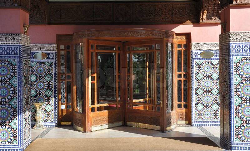 Oriental decorated entrance in Marrakech, Morocco, stock photo