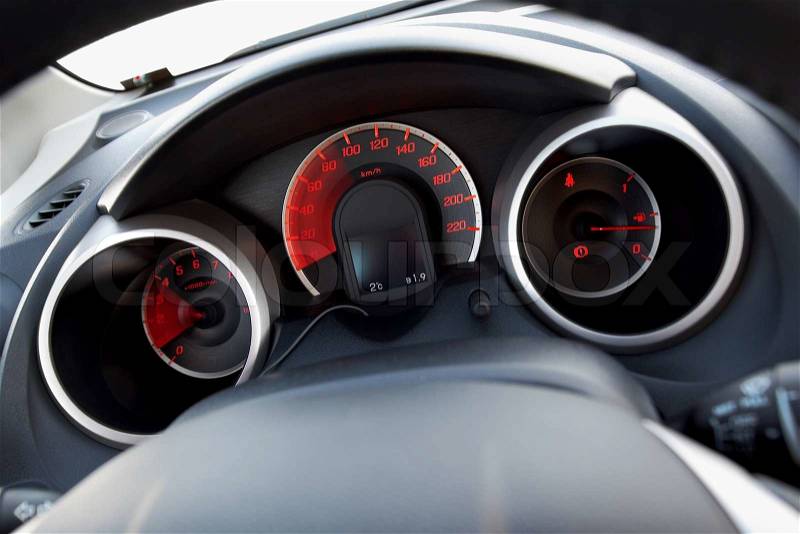 Modern car dashboard with moving arrows, stock photo