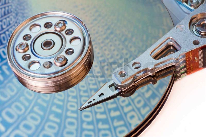 Close up of hard disk with abstract reflection, stock photo