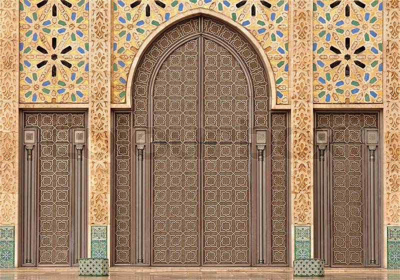 Detail of Hassan II Mosque in Casablanca, Morocco, stock photo