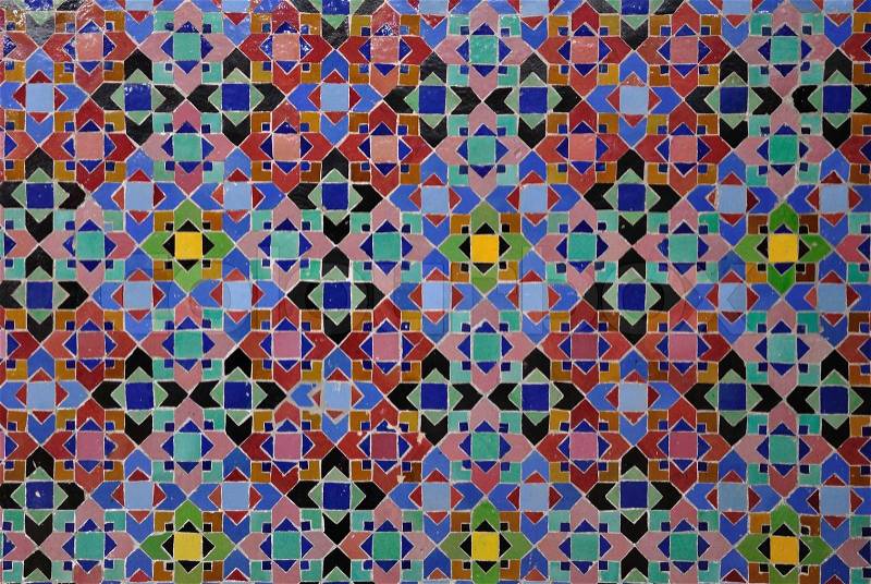 Oriental mosaic decoration in Casablanca, Morocco, stock photo