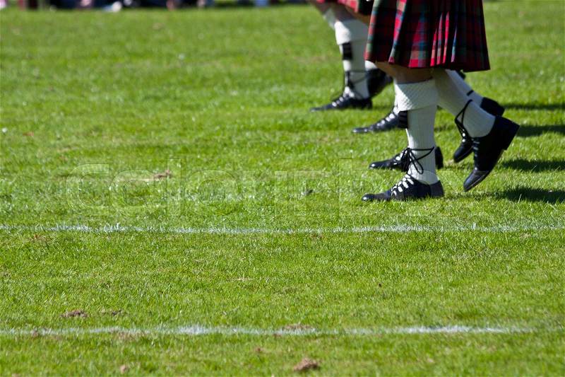 Detail of original Scottish kilts, during Highlands games, stock photo