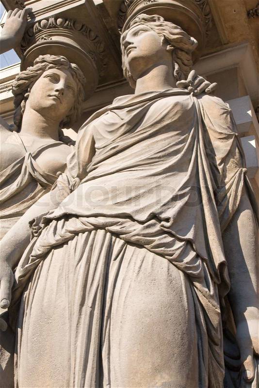 Classical style sculpture of two young females, stock photo