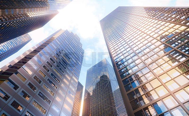Conceptual image of buildings, perspective futuristic vision, stock photo