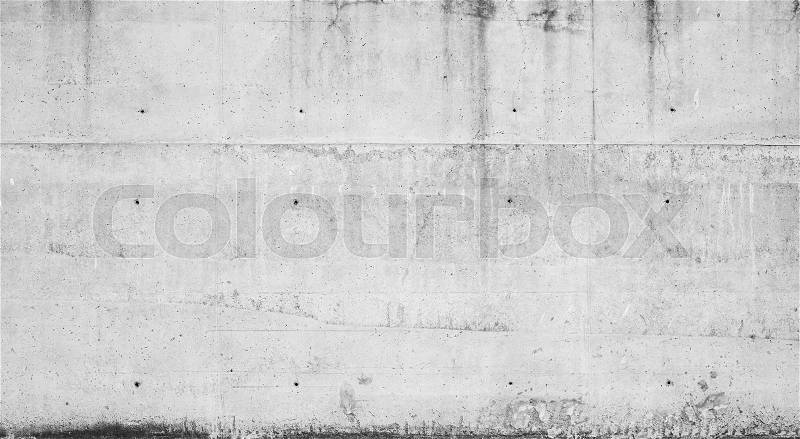Gray concrete wall with dark wet stains, frontal background photo texture, stock photo
