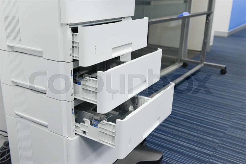 Opened printer tray for business printing, stock photo