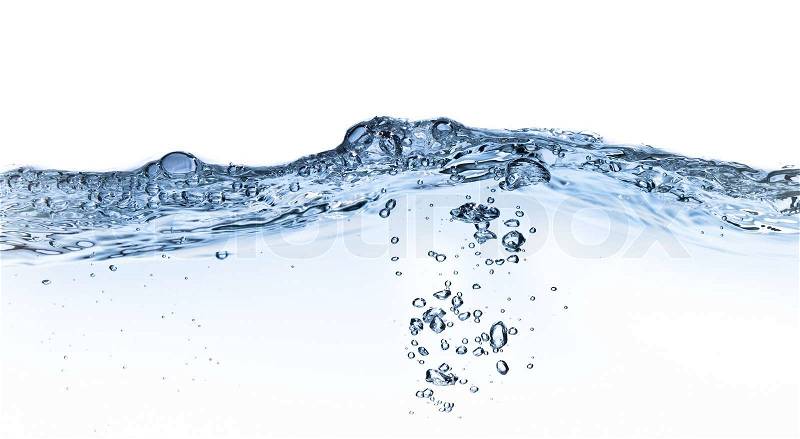 Splashing water with bubbles shot on white background, stock photo