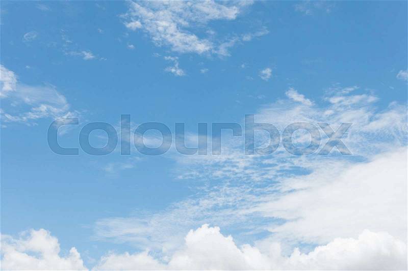 Cloudy sky and blue clear sky clouds background, stock photo