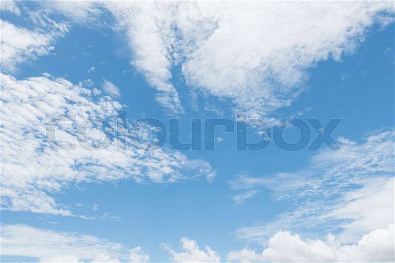 Cloudy sky and blue clear sky clouds bird shape background, stock photo