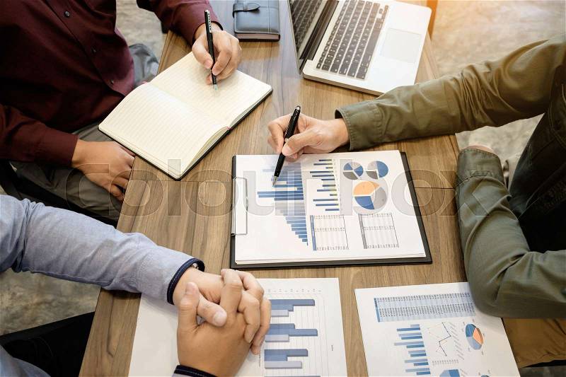 Business meeting office. documents account managers crew working with new startup project Idea presentation, analyze marketing plans, stock photo