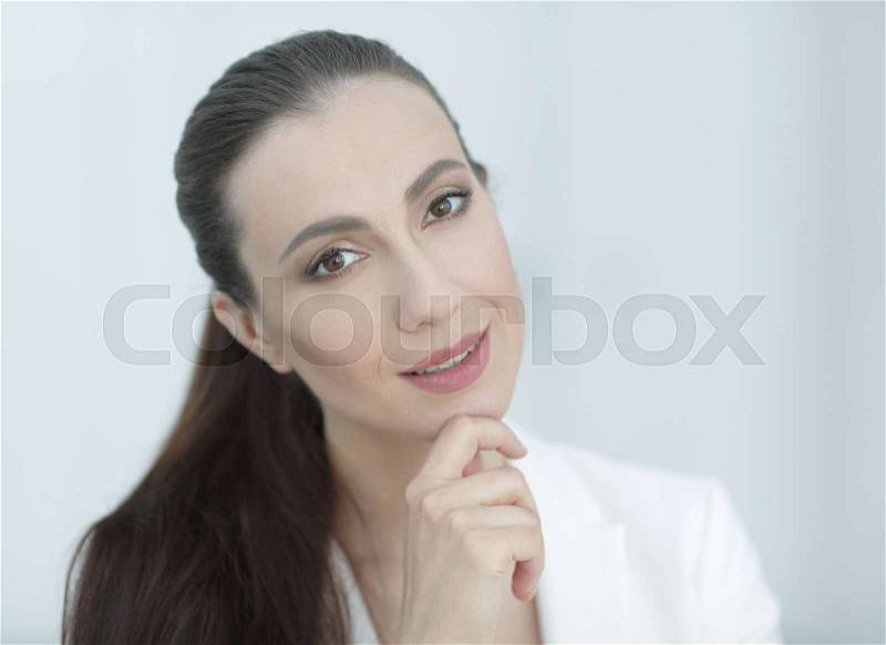 Closeup portrait of a dreaming business woman, stock photo