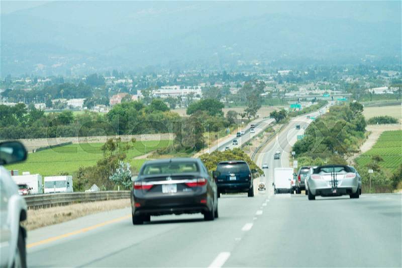 Traffic in California Coastal Highway, stock photo