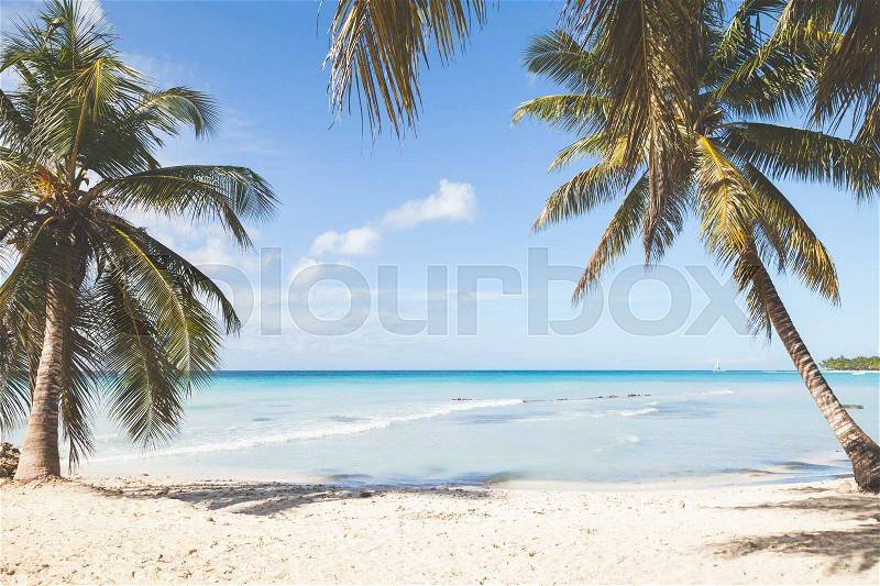 Tropical island beach, background photo with retro tonal correction photo filter effect, stock photo