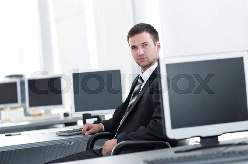 HR Manager sitting in a modern office before the start of the working day.photo with copy space, stock photo