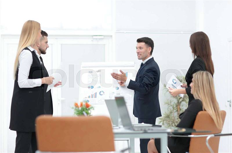 Businessman makes a presentation to his business team.photo with copy space, stock photo