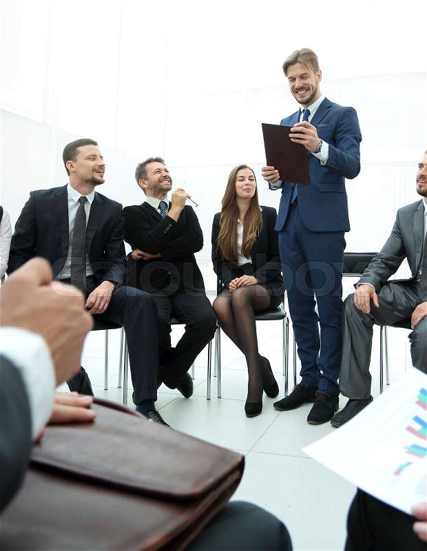 Business coach communicate with the business team. the concept of team building, stock photo
