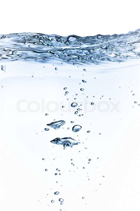 Splashing water with bubbles shot on white background, stock photo