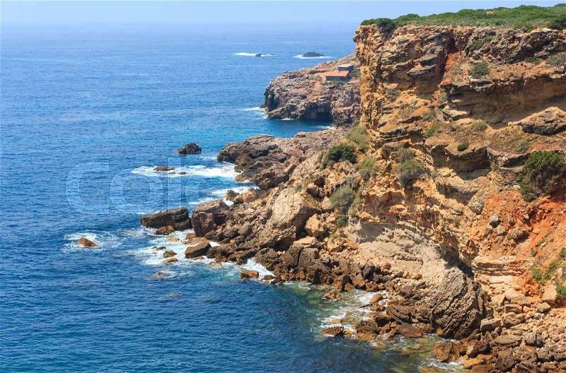 Summer Atlantic rocky coast view, Aljezur, Algarve west, Costa Vicentina, Portugal, stock photo