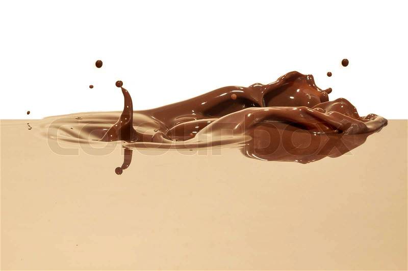 Chocolate splash closeup isolated on white background, stock photo