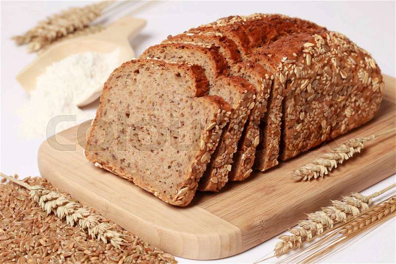 Whole wheat bread cut on slices, stock photo