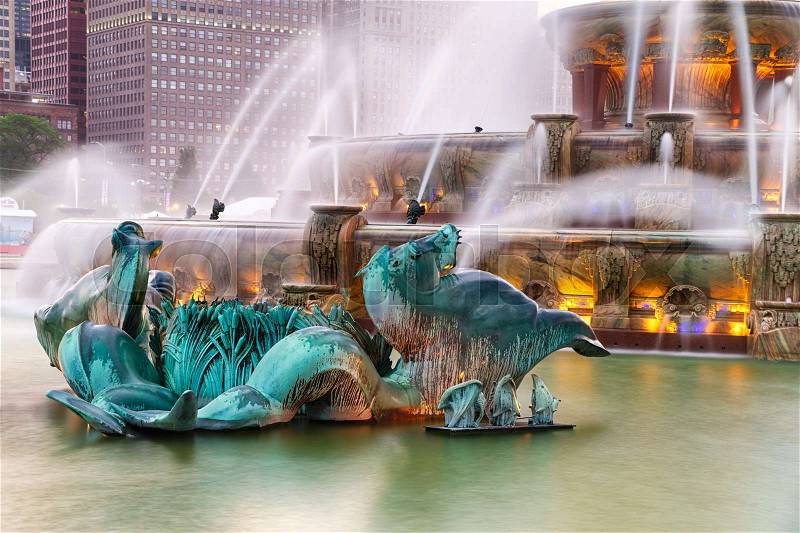 Buckingham fountain in Grant Park, Chicago, USA, stock photo