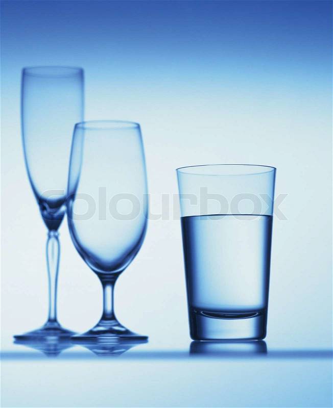 Set of water in glass, stock photo