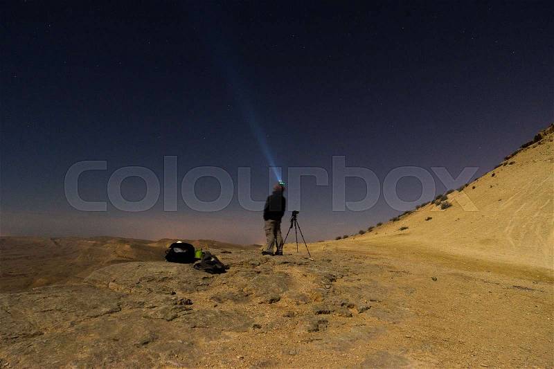 Night desert in Large crater of Israel, stock photo