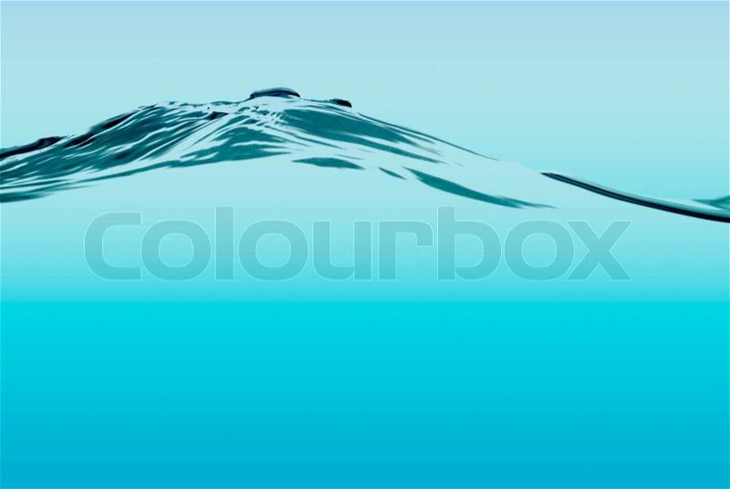 Blue water wave on a blue gradient background, stock photo