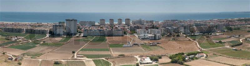 Panoramic view of Costa da Caparica, portugal. Atlantic Ocean view, stock photo