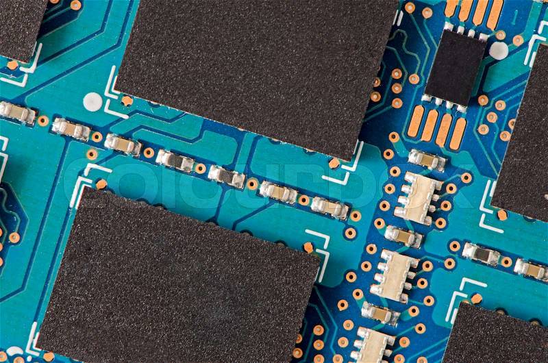 Closeup view of the circuits ofcomputer memory chip, stock photo