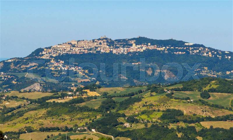 View of the San Marino from the San Leo city, stock photo