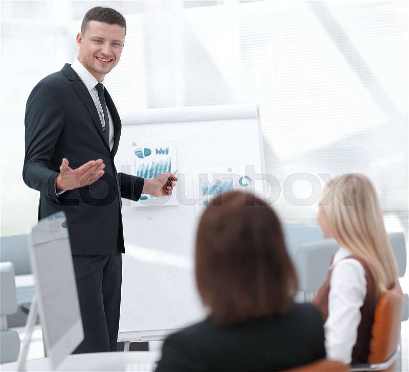 Manager is discussing a new financial project with a business team. photo with copy space, stock photo