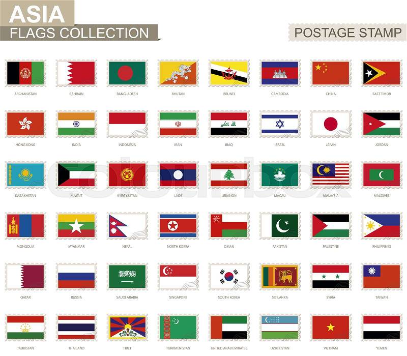 28937701 postage stamp with asia flags set of 62 asian flag
