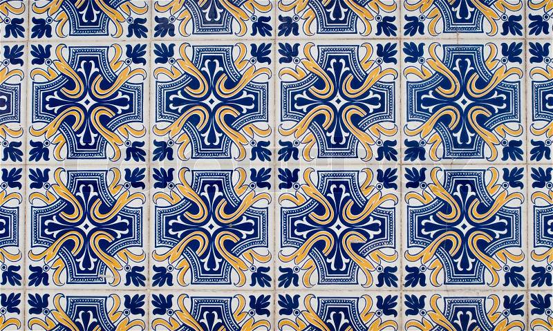 Detail of Portuguese glazed tiles, stock photo