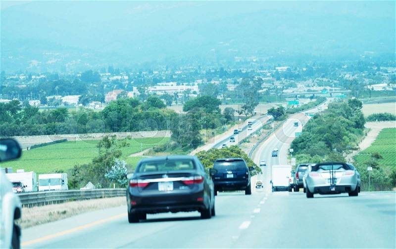 Traffic in California Coastal Highway, stock photo