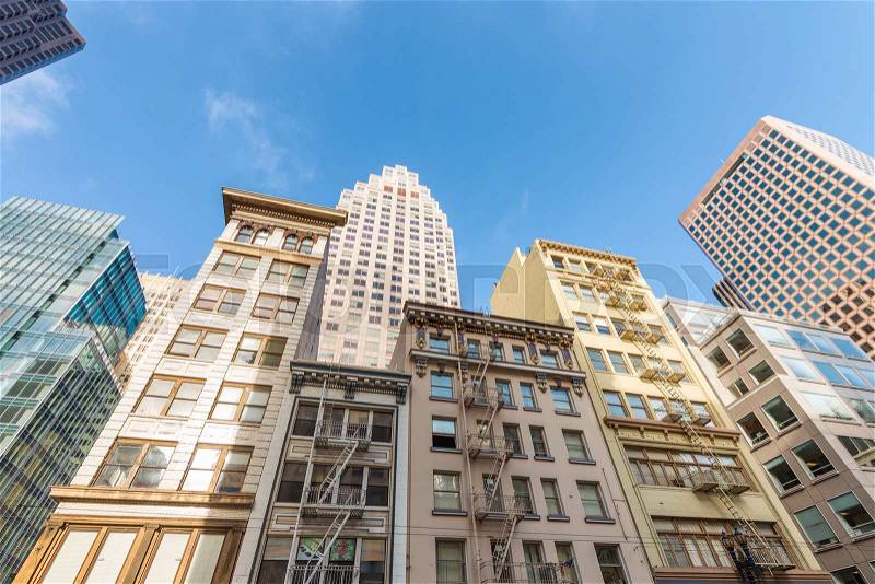 Buildings of San Francisco from street level, stock photo