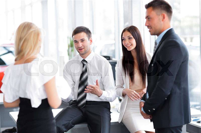 Business team discussing business issues in office workplace. office weekdays, stock photo
