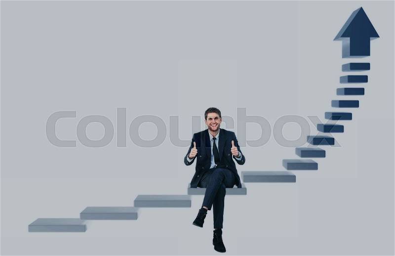 Businessman up the staircase over white background. ready for your design, stock photo