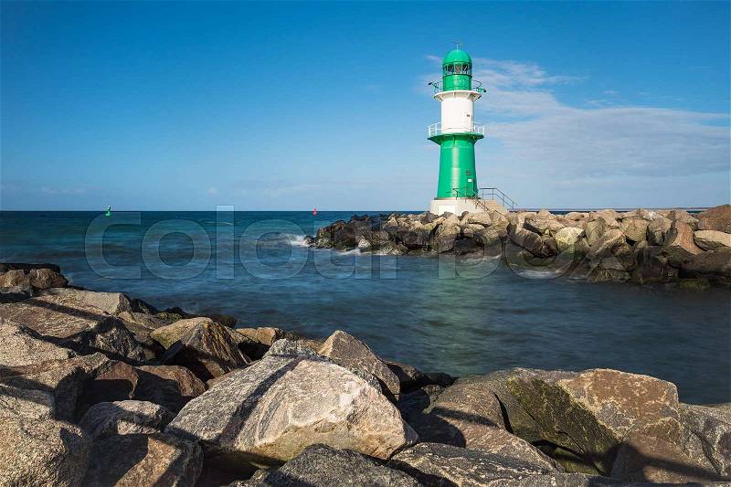 The mole on the Baltic Sea coast in Warnemuende, Germany, stock photo