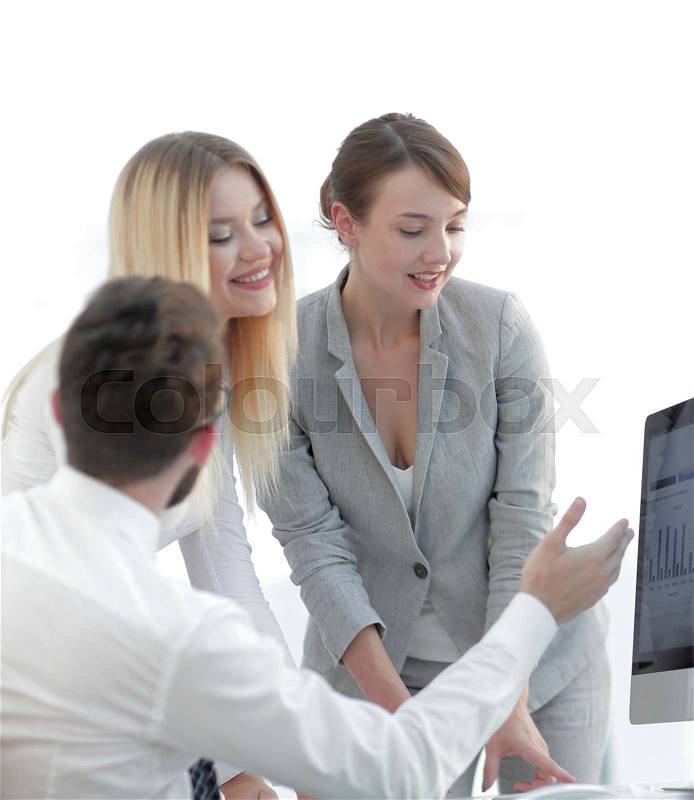 Business team discussing work problems at the office, stock photo