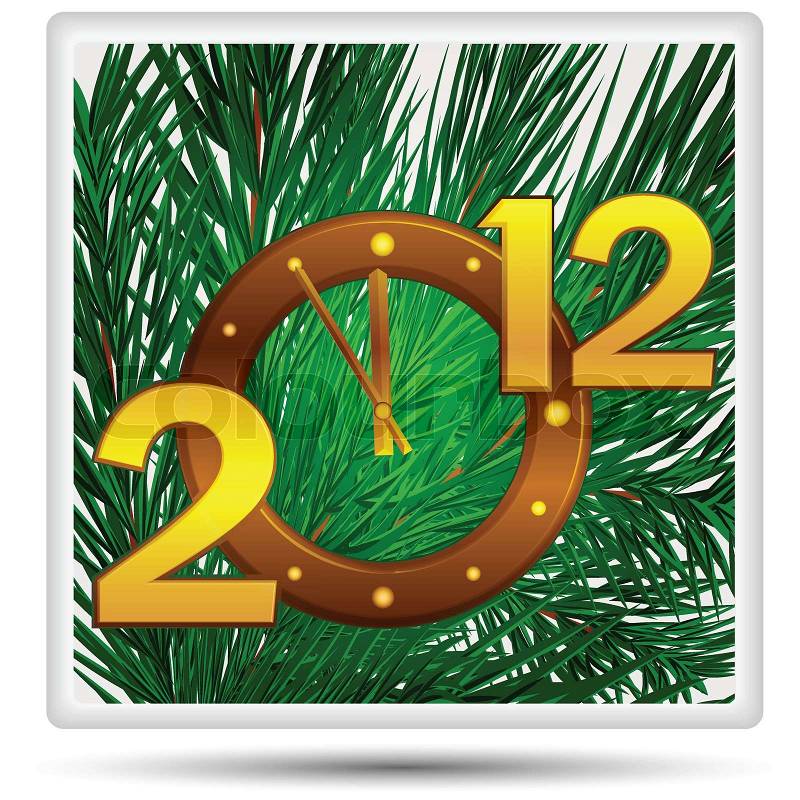New year\'s date and the clock on the backdrop of the Christmas tree, stock photo