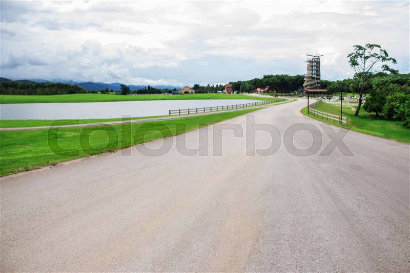 Roads and ponds on rural tourism in Thailand, stock photo