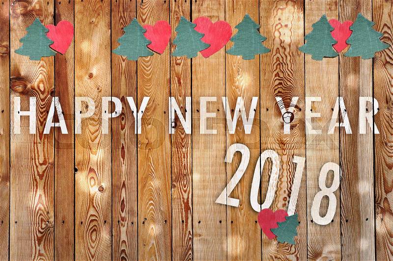 Happy new year 2018 on wooden panel , stock photo