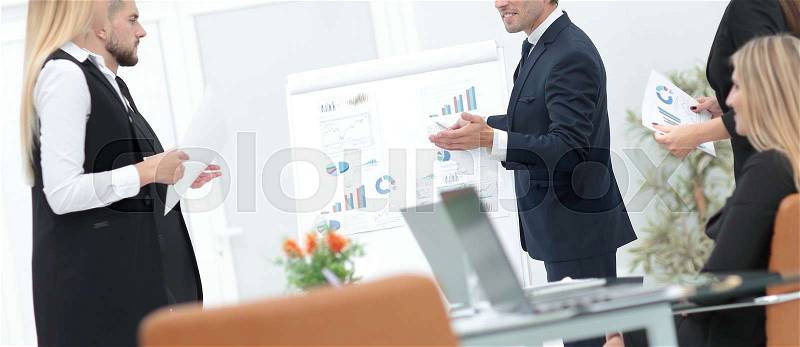 Businessman makes a presentation to his business team.photo with copy space, stock photo