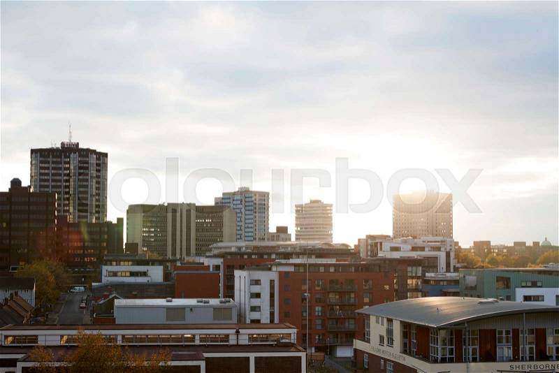 Birmingham, UK - 6 November 2016: Birmingham City Skyline At Sunset, stock photo