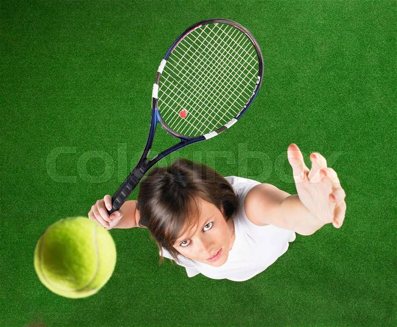 Tennis serve shot from above, stock photo